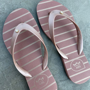 Nude and Striped Gold Flip Flops