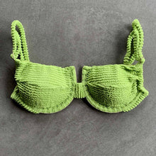 Load image into Gallery viewer, Lime Pie Textured Green Panneled Bikini Top
