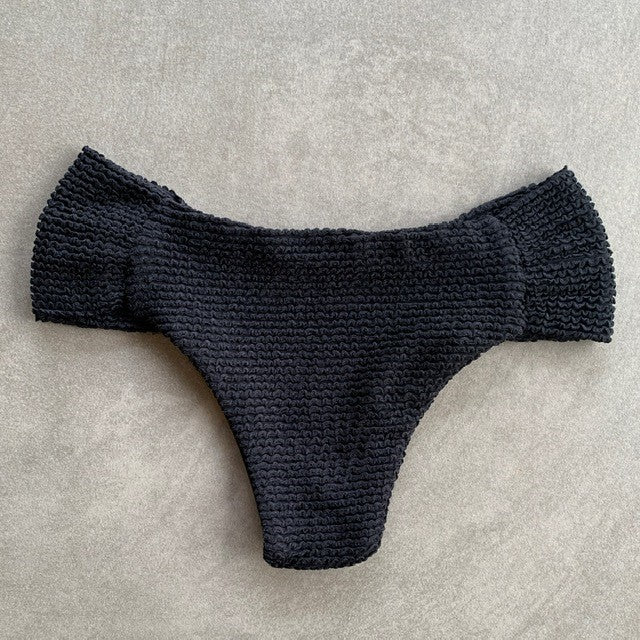 Onyx Black Textured Classy Cheeky Bikini Bottom