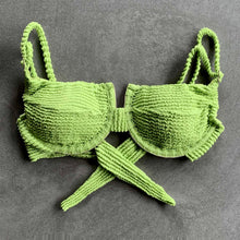 Load image into Gallery viewer, Lime Pie Textured Green Panneled Bikini Top
