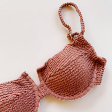 Load image into Gallery viewer, Cinnamon Brown Textured Paneled Bikini Top
