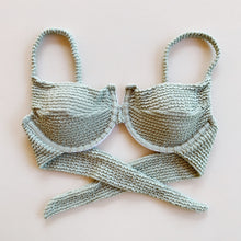 Load image into Gallery viewer, Sage Green Textured Panneled Bikini Top
