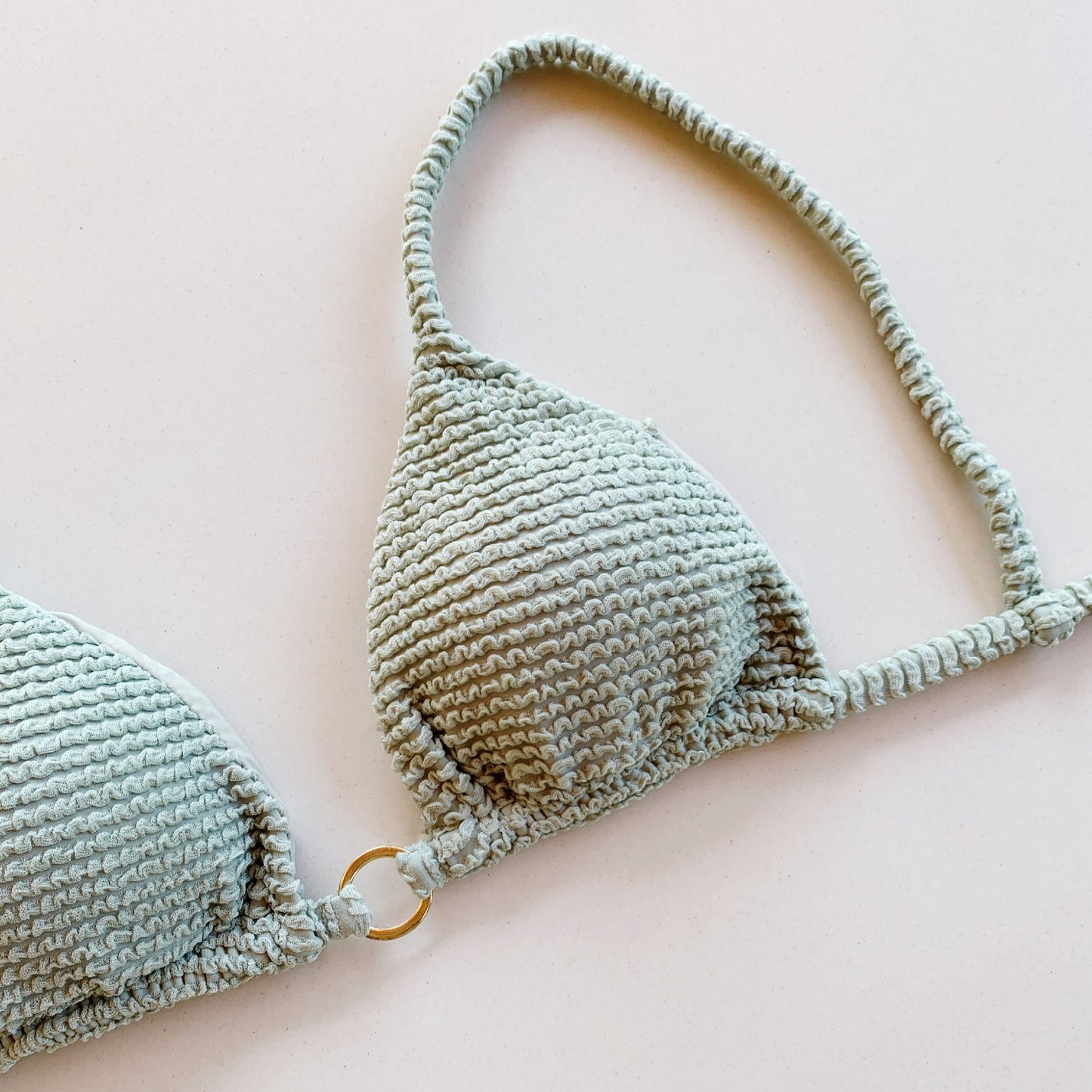 Sage Green Textured Triangle Bikini Top