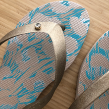 Load image into Gallery viewer, Turquoise &amp; Gold Flip Flops
