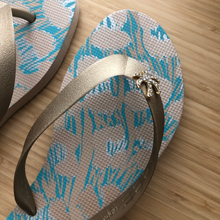 Load image into Gallery viewer, Turquoise &amp; Gold Flip Flops
