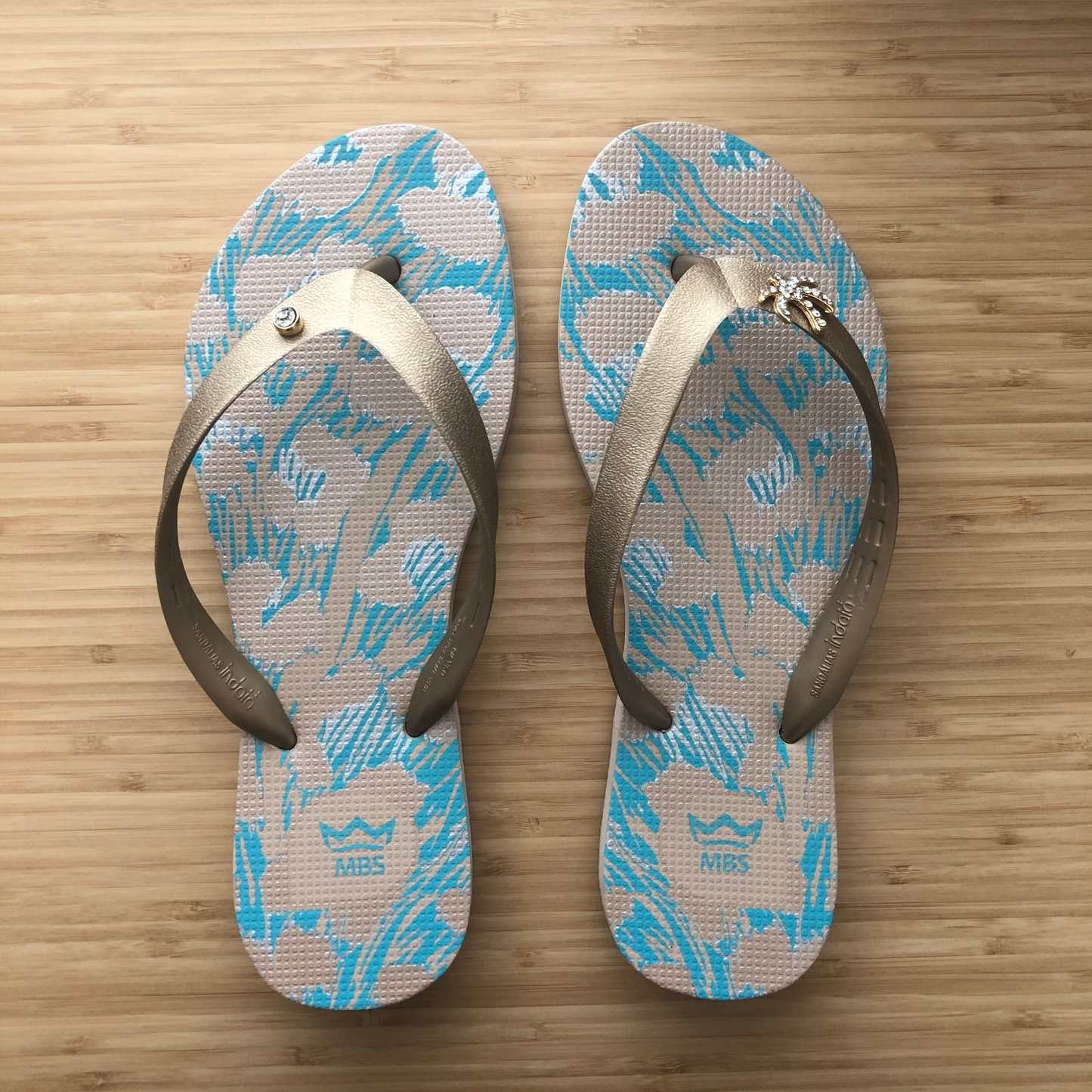Turquoise & Gold Flip Flops