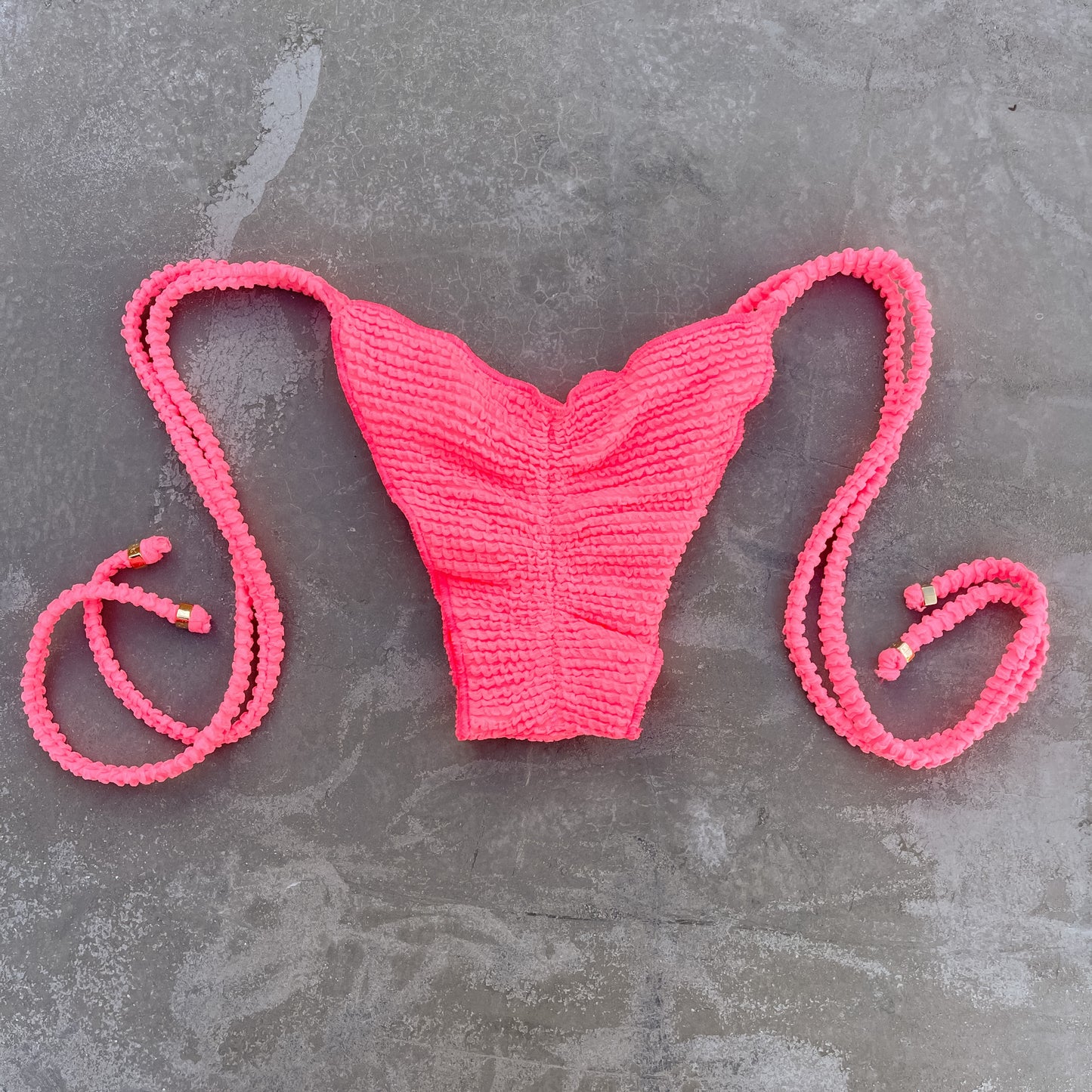 Neon Pink Flamingo Textured Ripple Side Tie Bikini Bottom