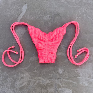 Neon Pink Flamingo Textured Ripple Side Tie Bikini Bottom