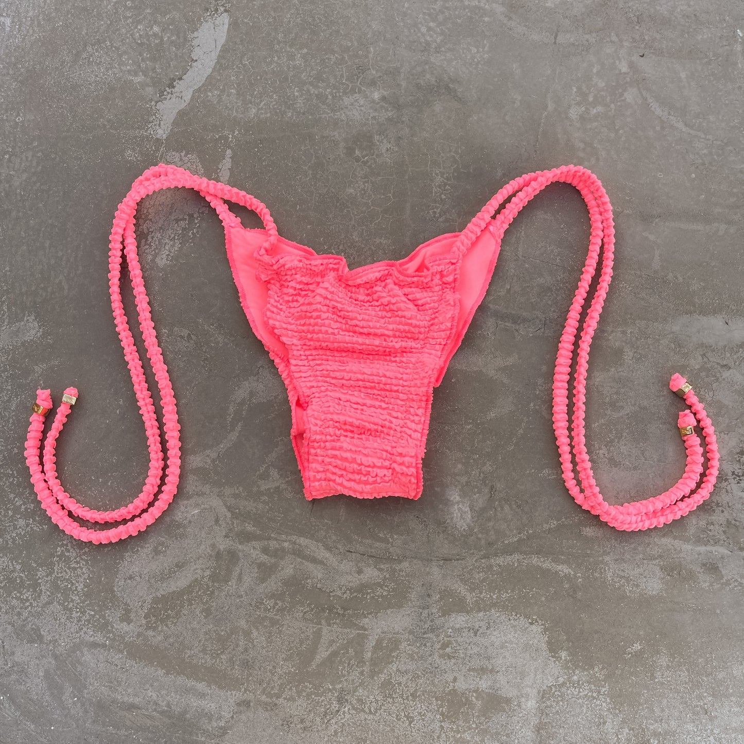 Neon Pink Flamingo Textured Ripple Side Tie Bikini Bottom