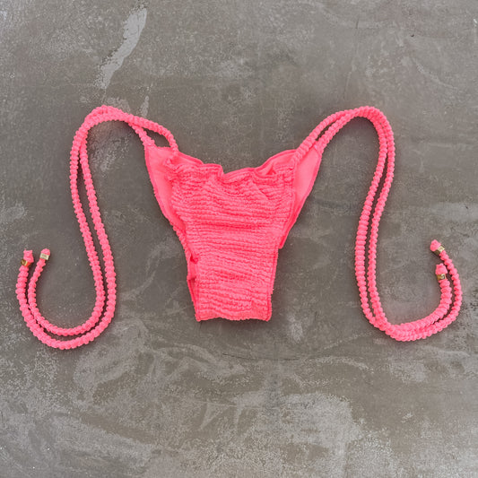 Neon Pink Flamingo Textured Ripple Side Tie Bikini Bottom