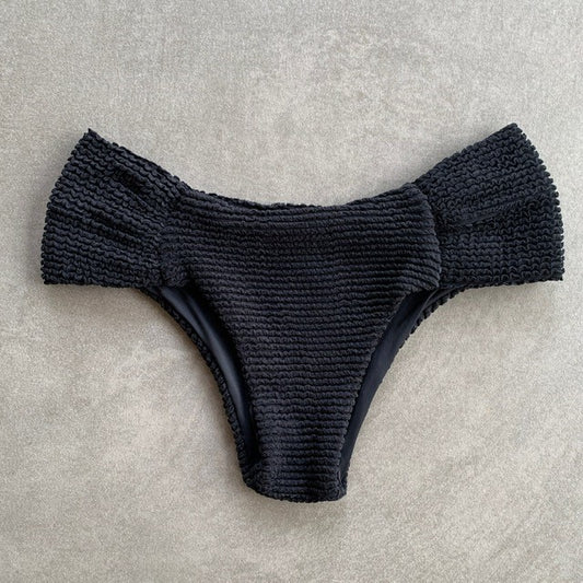 Onyx Black Textured Classy Cheeky Bikini Bottom