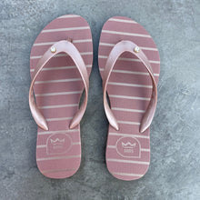 Load image into Gallery viewer, Nude and Striped Gold Flip Flops
