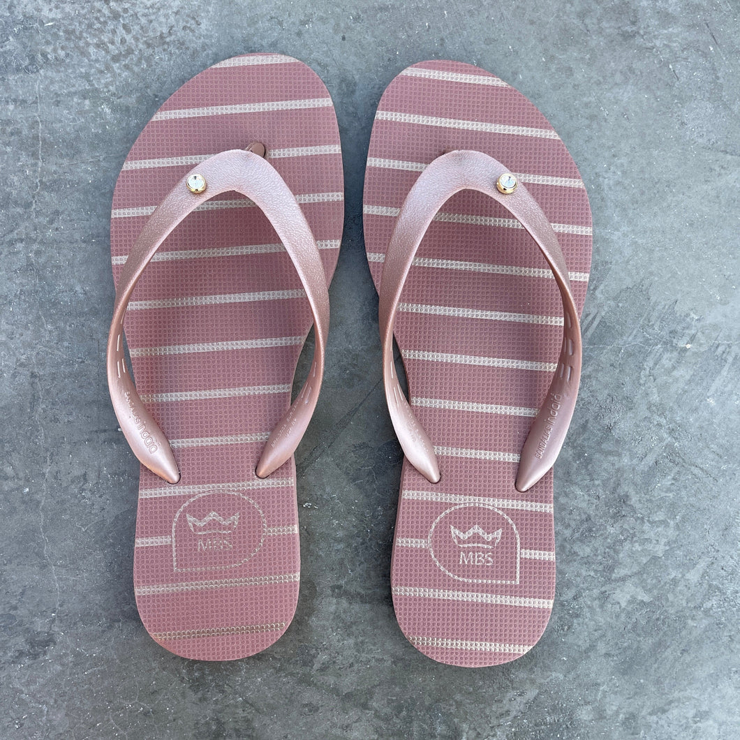 Nude and Striped Gold Flip Flops