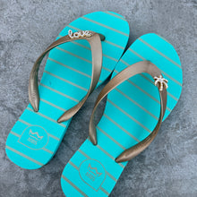 Load image into Gallery viewer, Natural Rubber Flip Flops Acqua Green Love Crystal Accessory
