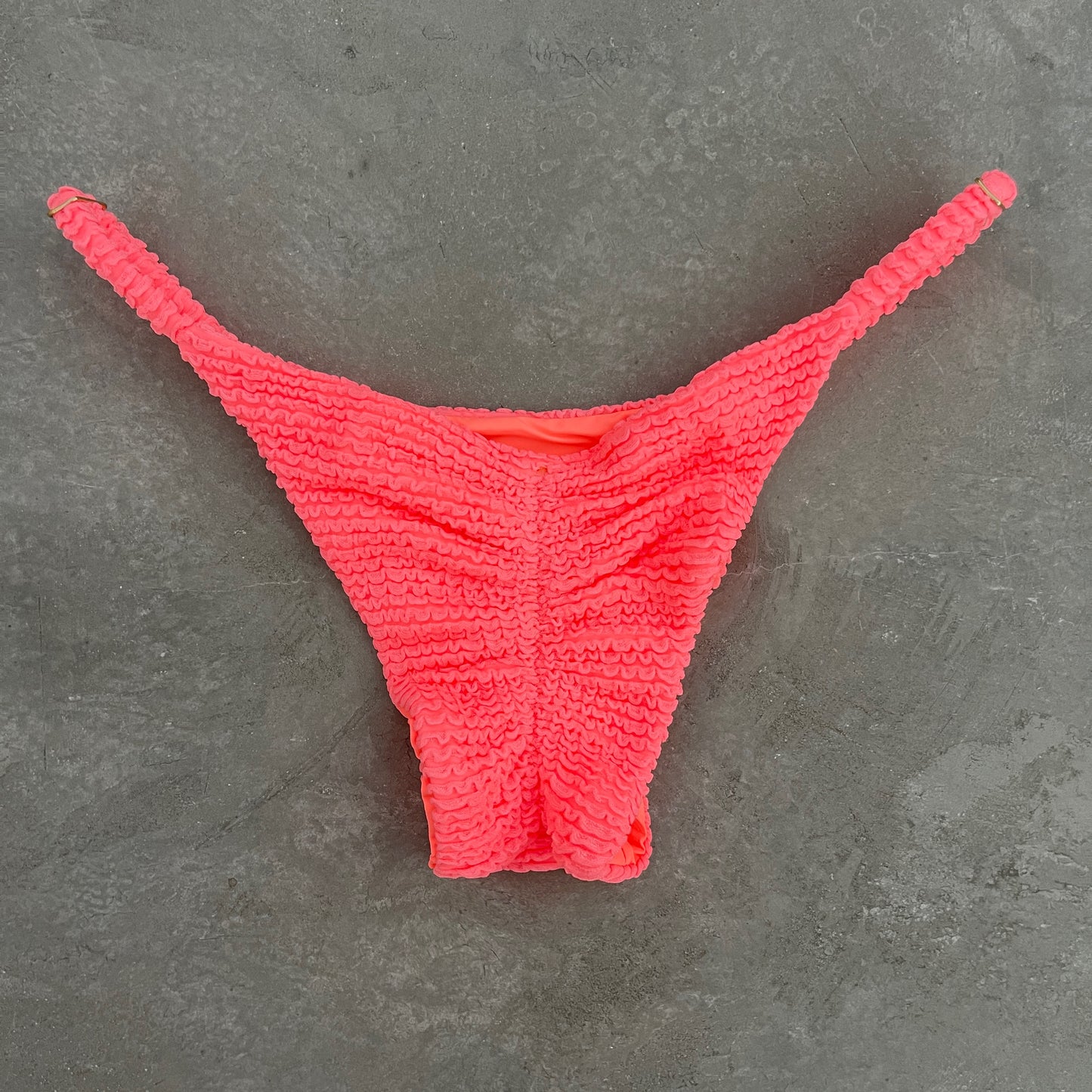 Neon Pink Flamingo Textured Tanga Bikini Bottom