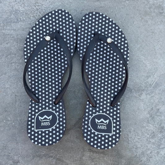 Natural Rubber Flip Flops Black Silver Polka Dots