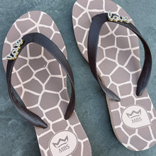 Load image into Gallery viewer, Natural Rubber Flip Flops Giraffe Print Love
