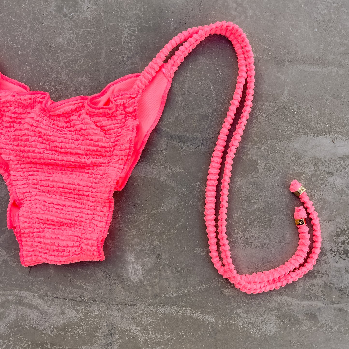Neon Pink Flamingo Textured Ripple Side Tie Bikini Bottom