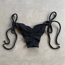 Load image into Gallery viewer, Onyx Black Textured Ripple Side Tie Bikini Bottom
