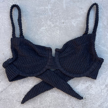 Load image into Gallery viewer, Onyx Black Textured Cassie Bikini Top
