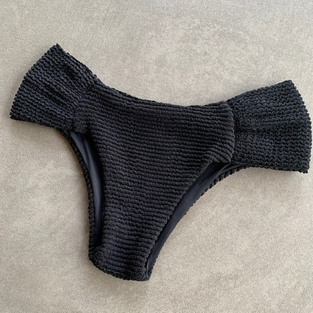 Onyx Black Textured Classy Cheeky Bikini Bottom
