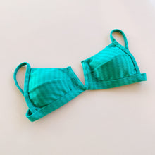Load image into Gallery viewer, Acqua Green Striped Squared V Bikini Top
