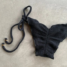 Load image into Gallery viewer, Onyx Black Textured Ripple Side Tie Bikini Bottom
