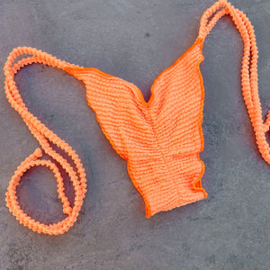 Energy Orange Textured Ripple Side Tie Bikini Bottom