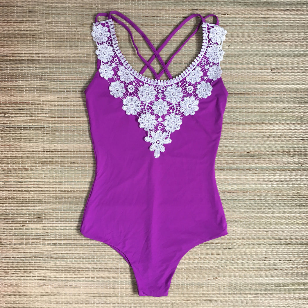 Floripa Purple One Piece Lace Detail Swimwear