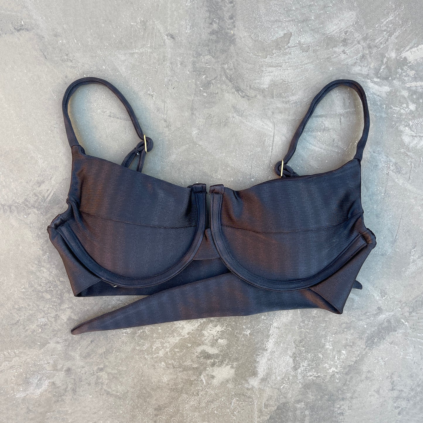 Black Striped Panneled Bikini Top
