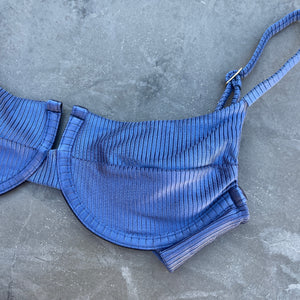 Chambray Blue Ribbed Panneled Bikini Top