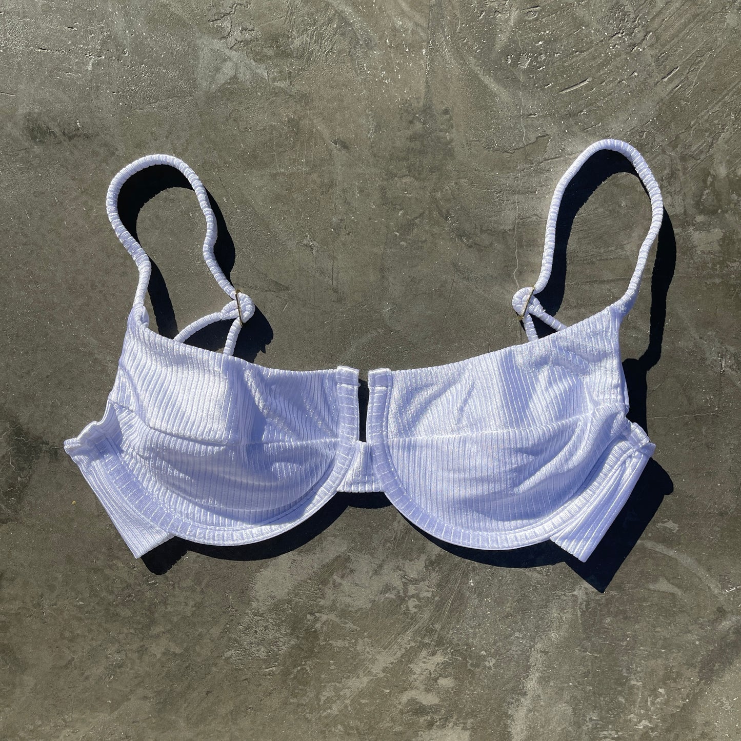 Ribbed White Panneled Bikini Top