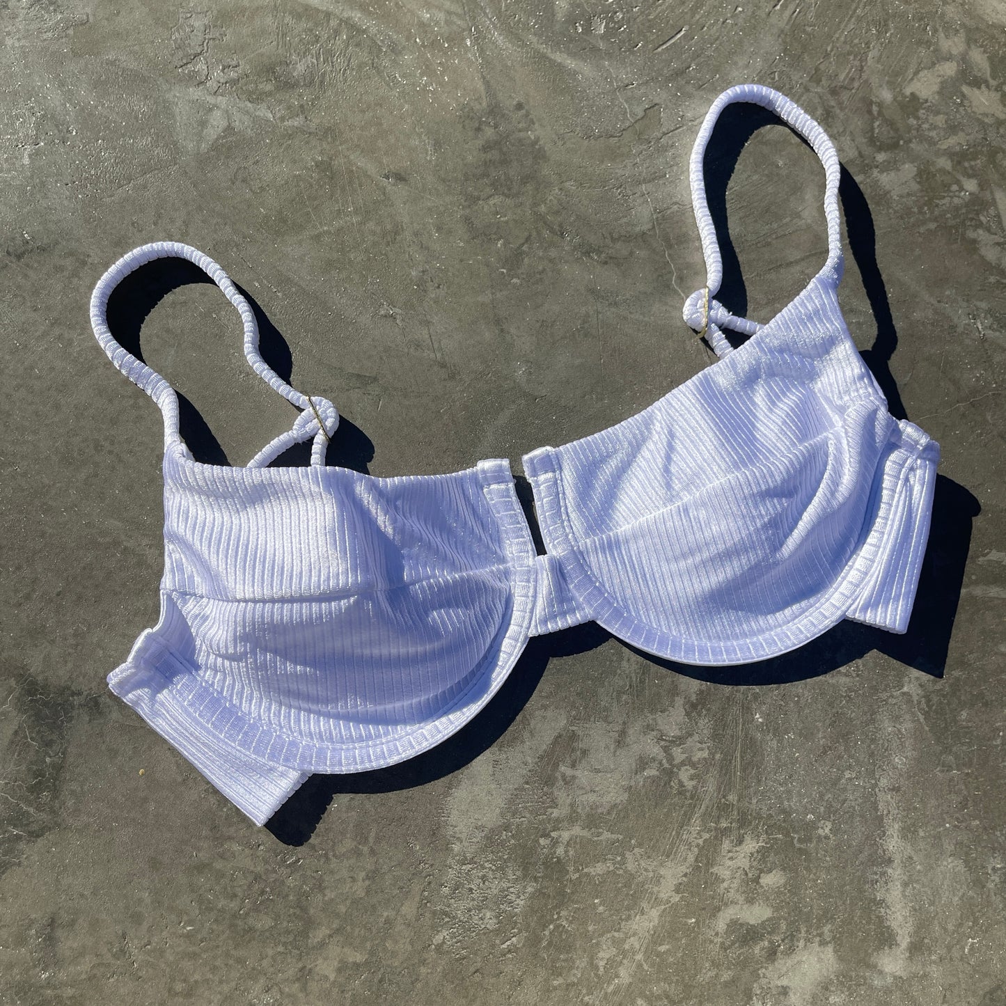 Ribbed White Panneled Bikini Top