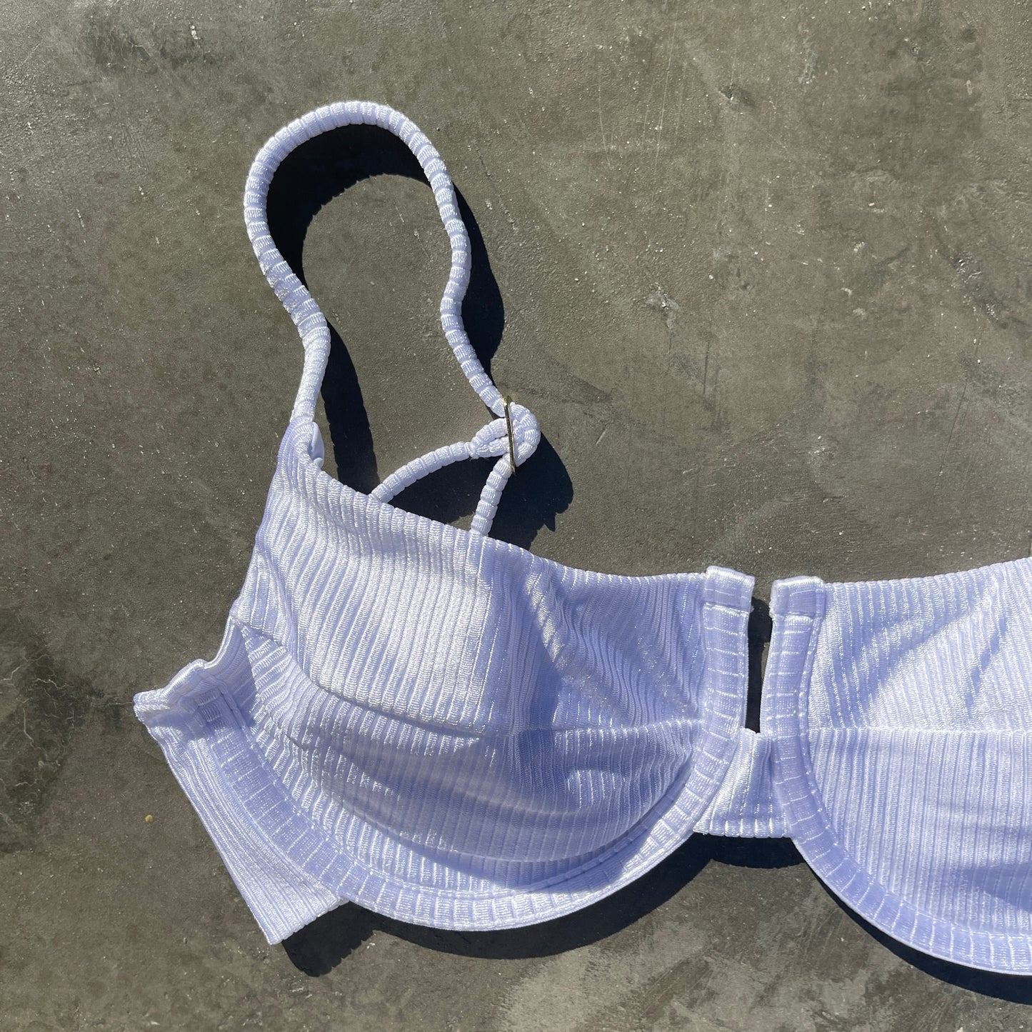 Ribbed White Panneled Bikini Top