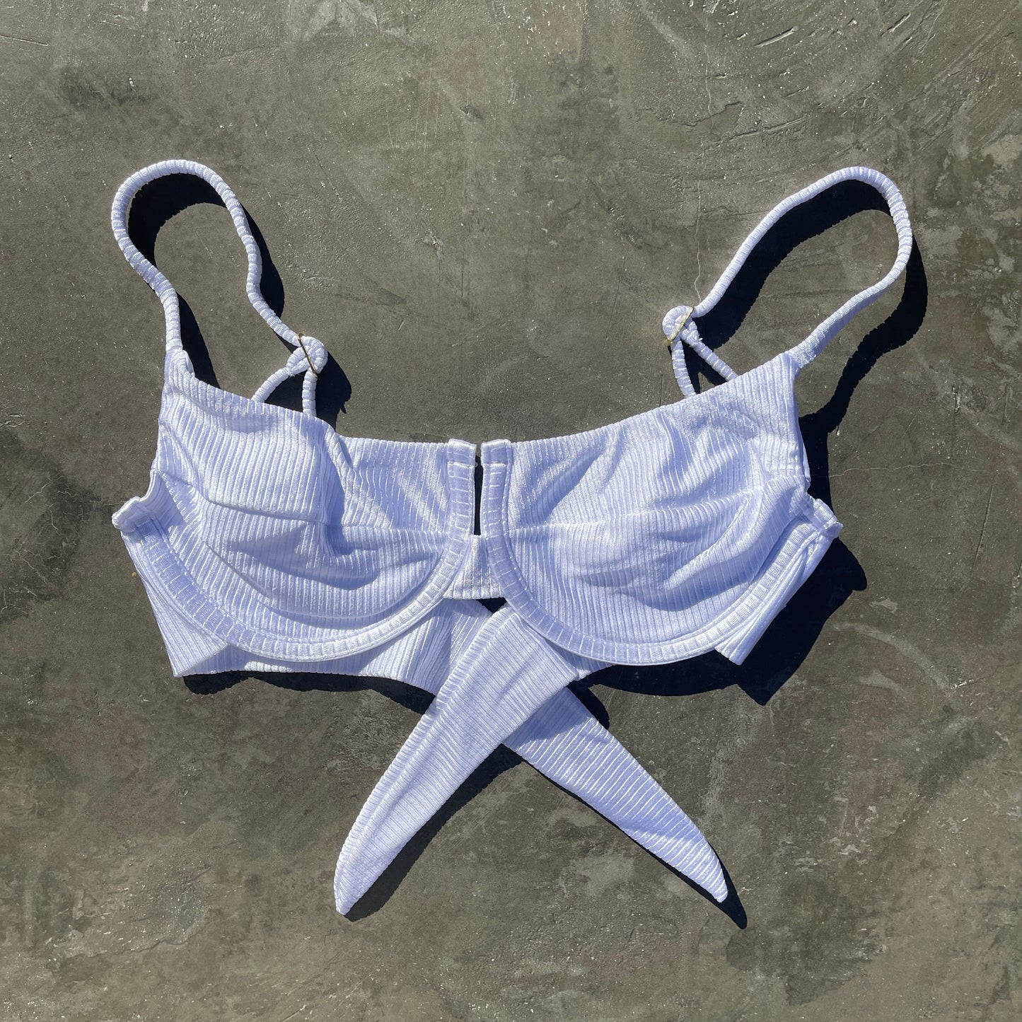 Ribbed White Panneled Bikini Top
