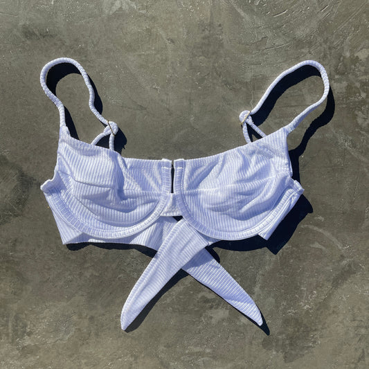 Ribbed White Panneled Bikini Top