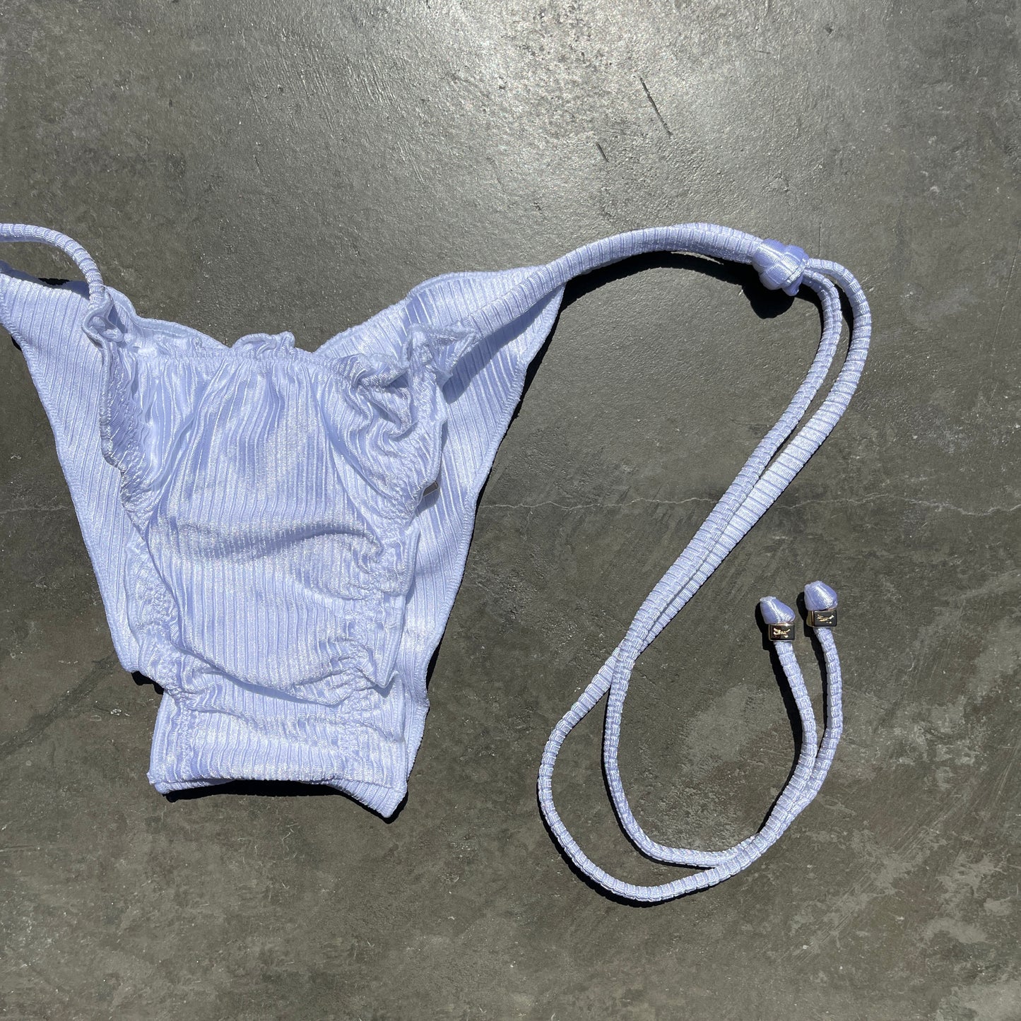 Ribbed White Ripple Side Tie Bikini Bottom