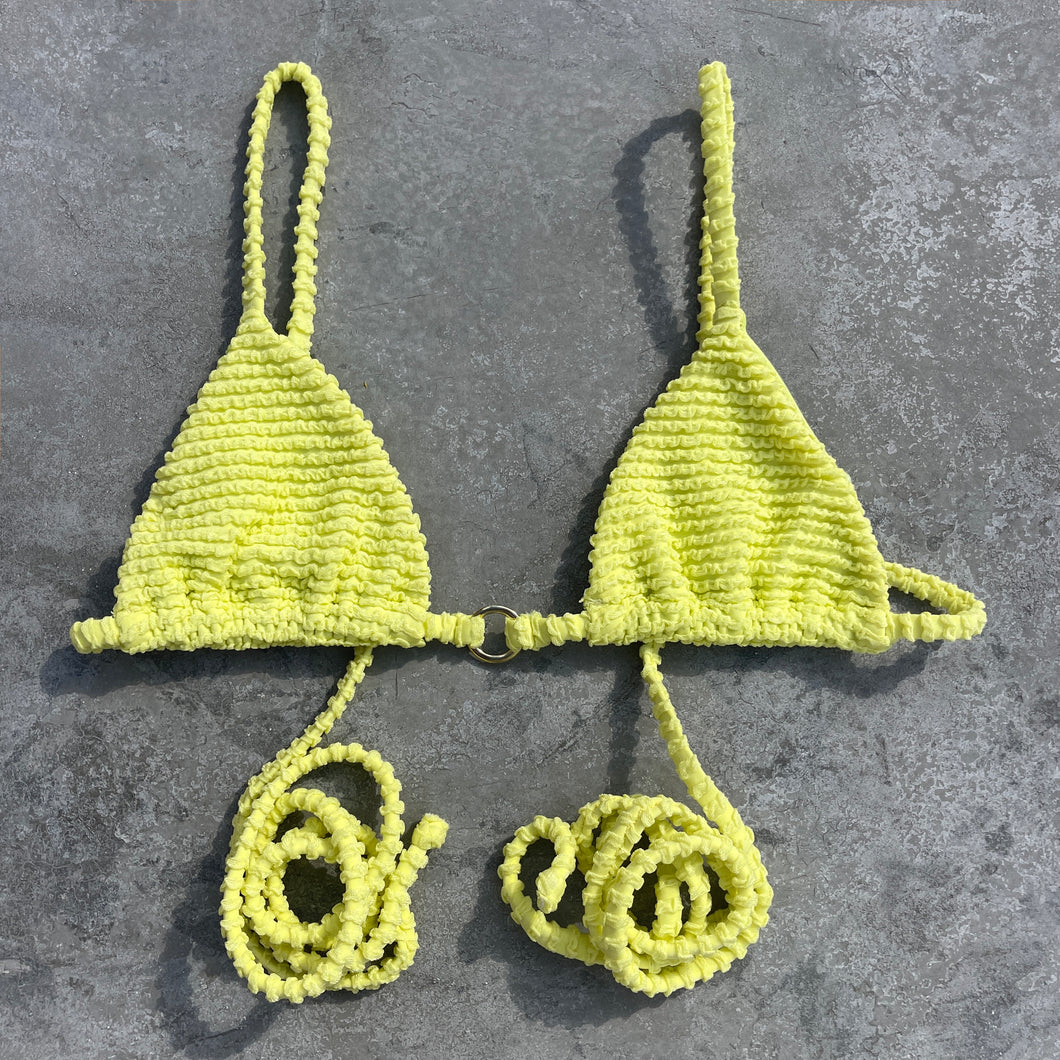 Electric Lemon Yellow Textured Triangle Bikini Top