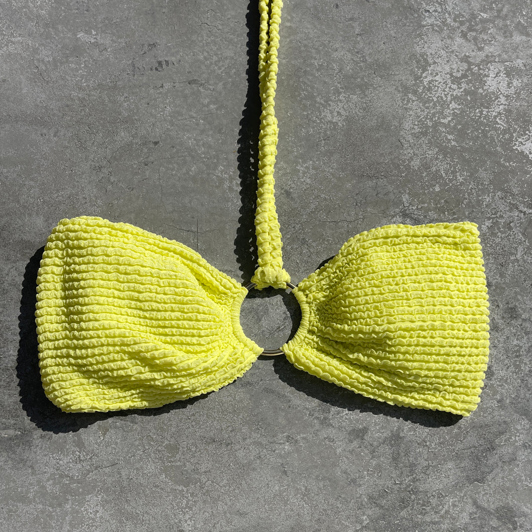 Electric Lemon Yellow Textured Strapless Bikini Top