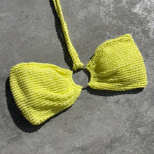 Load image into Gallery viewer, Electric Lemon Yellow Textured Strapless Bikini Top
