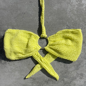 Electric Lemon Yellow Textured Strapless Bikini Top