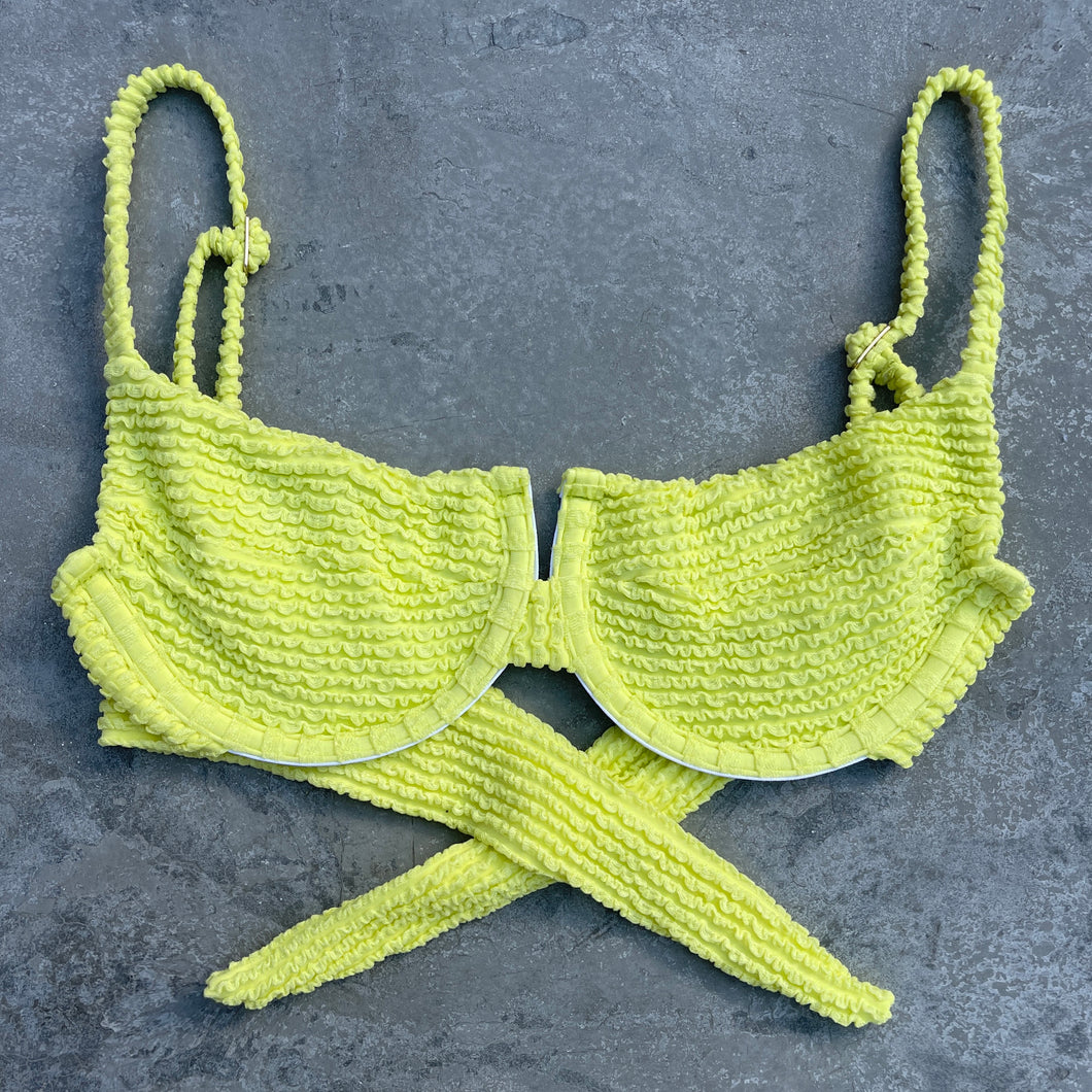 Electric Lemon Yellow Textured Panneled Bikini Top