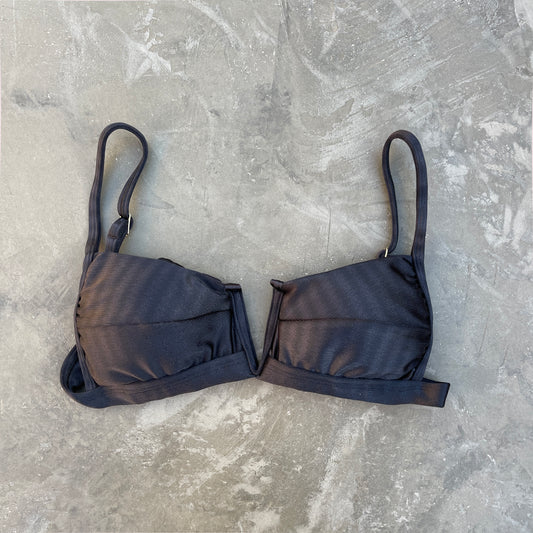 Black Striped Squared V Bikini Top