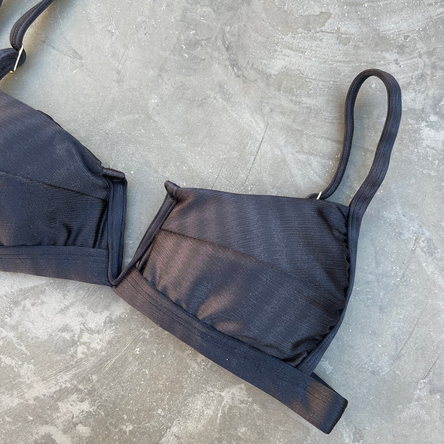 Black Striped Squared V Bikini Top