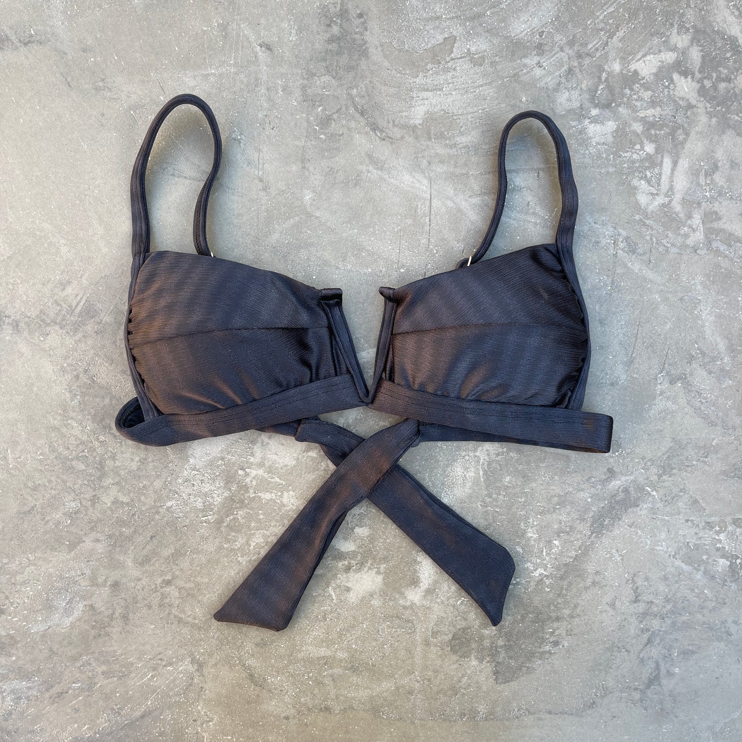 Black Striped Squared V Bikini Top
