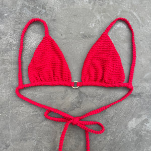Mexican Chili Red Textured Triangle Bikini Top