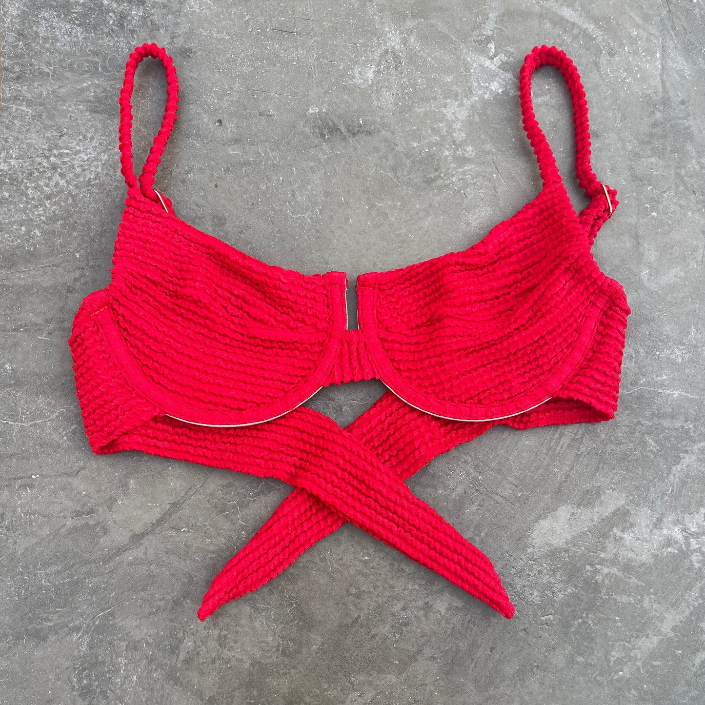 Mexican Chili Red Textured Panneled Bikini Top