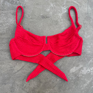 Mexican Chili Red Textured Panneled Bikini Top