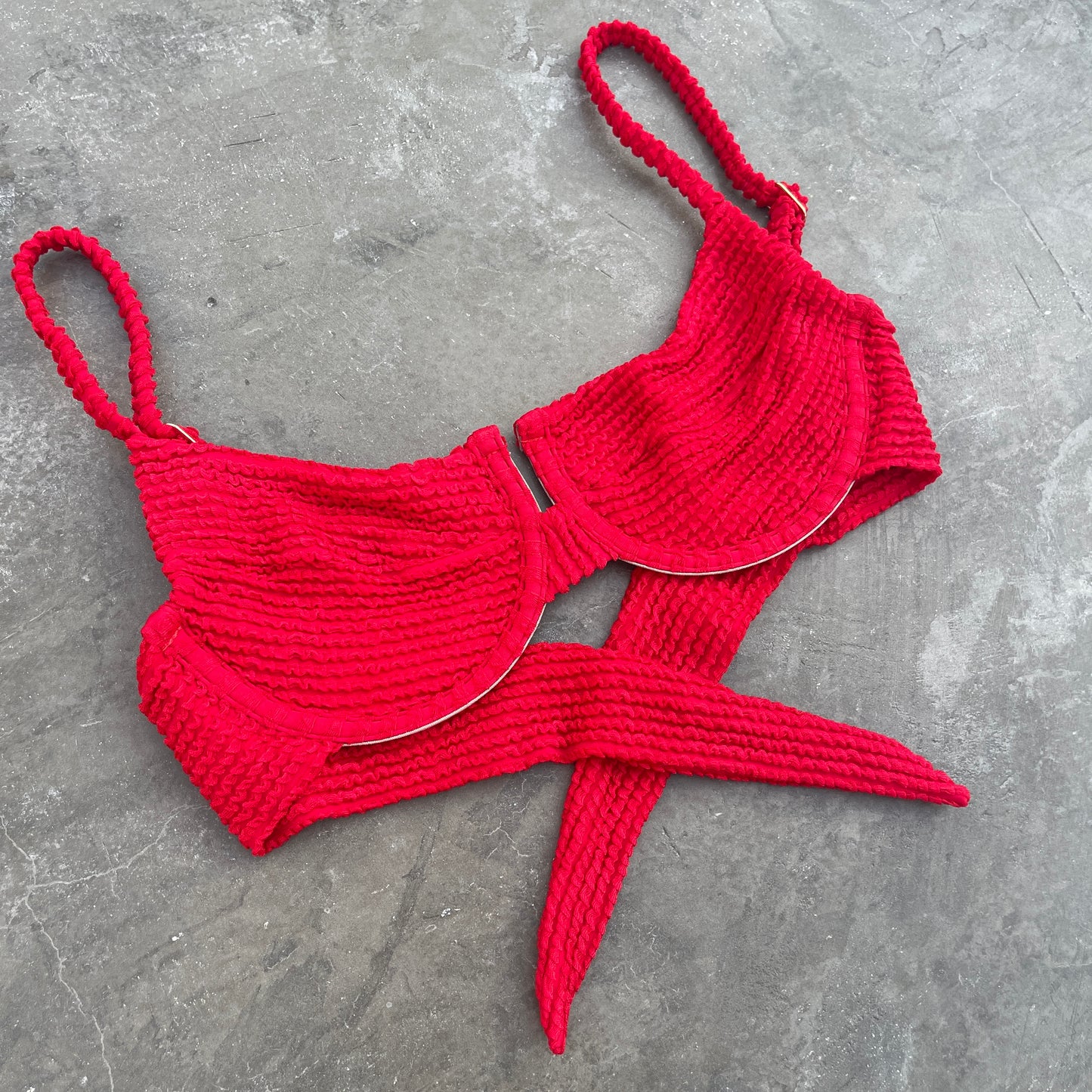 Mexican Chili Red Textured Panneled Bikini Top