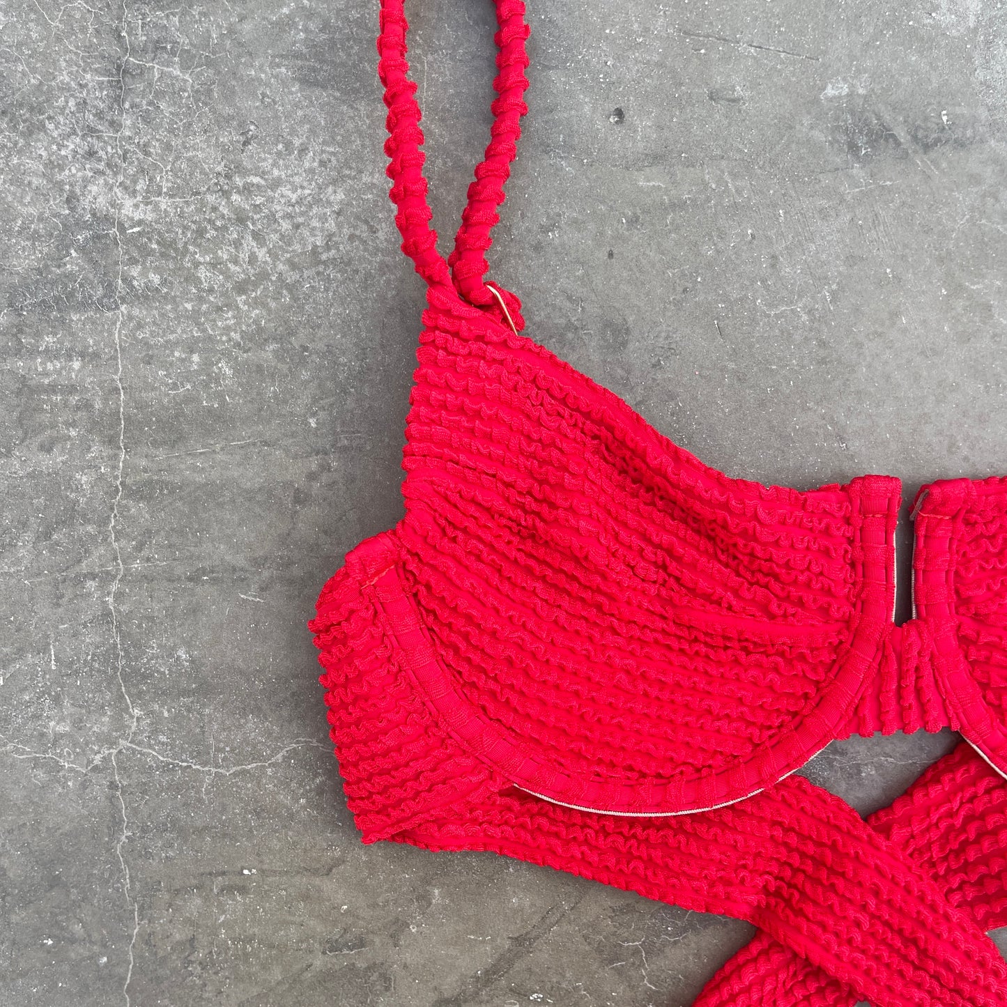 Mexican Chili Red Textured Panneled Bikini Top
